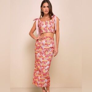 Lulus 2 piece wedding guest dress S. Floral embroidered